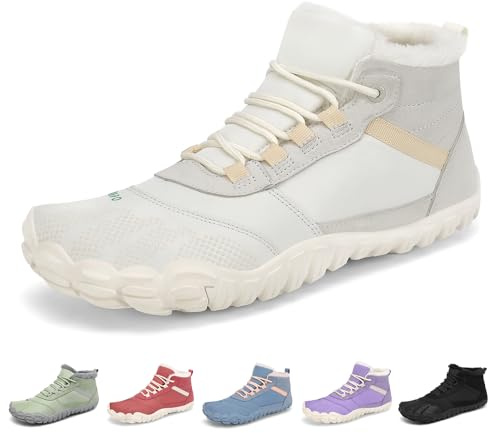SAGUARO Barefoot Donna Invernali Scarponcini Caldi, Scarpe Minimaliste con Punta Ampia e Suola Drop Zero, Stivaletti Trekking Passeggio Città Beige, Gr.39