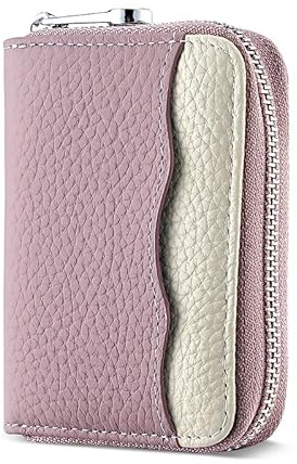 Goopai RFID 20 Card Slots Credit Card Holder Genuine Leather Accordion Card Case Small Wallet for Women or Men with Zipper (New Purple)