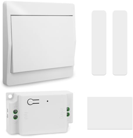 Interruttore Luce Wireless Senza Batteria, Kit Deviatore Senza Fili Autoalimentato Cinetico, Ricevitore 230V 10A per Lampade LED, 433Mhz, Nessun Cablaggio (1 Ricevitore e 1 Interruttore Singolo)
