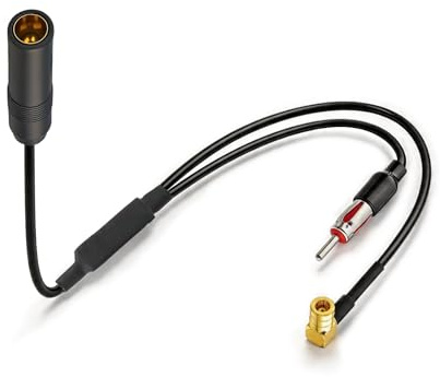 Bingfu Cavo Splitter Antenna Autoradio DAB FM, DIN Femmina a DIN Maschio + Connettore SMB, Convertitore Antenna DAB Attivo per Radio Auto, 30 cm
