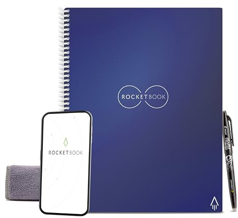 Rocketbook Reusable Digital Notebook - Smart Notepad A4 Blue - Wirebound Note Book To Do List Pad, Dotted Paper with Frixion Erasable Pen and Wipe, Office Gadget App Reduce Paper Waste