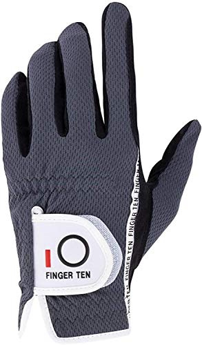 FINGER TEN Golf Gloves Men Left or Right Hand Rain Grip (Grey, M, Left)