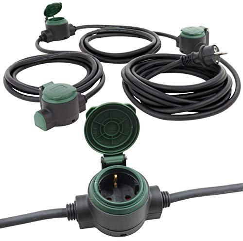 Verlängerungskabel für außen 10 Meter mit 3 Steckdosen IP44 3X Erdspieße ideal für Gartenbeleuchtung