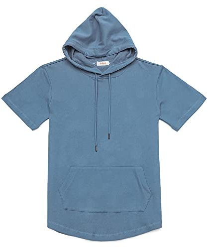 Dubinik® Mäns sommartröjor Kortärmad Mäns tröja med huva Tank Top Ljus Bomull med midjeväska Ficka, Cyan, 4XL