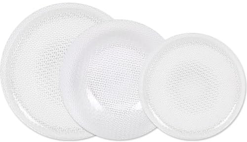 La Mediterránea Vajilla Completa 18 Piezas de Vidrio Templado, Incluye 6 Platos Llanos de (21,5 cm), 6 Platos Hondos de (26,5 cm) y 6 Platos de Postre de (19 cm), Colección Tuana