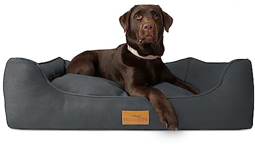 FREUDENTIER Hundebett orthopädisch XXL Kunstleder - Waschbar - Ergonomisches Hundesofa mit herausnehmbarem Liegekissen - Hundekorb für kleine, mittelgroße & große Hunde