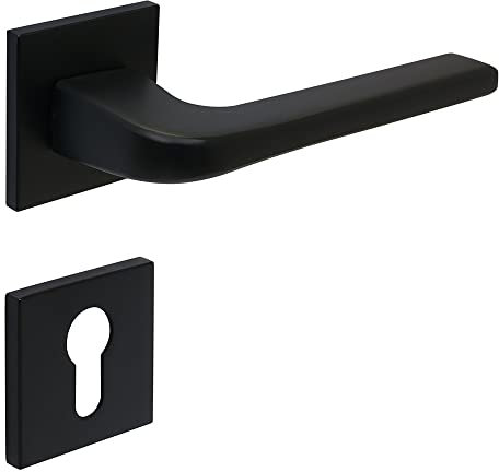 FELGNER Ensemble de poignées de porte Cortina pour cylindre profilé | Plaque de porte moderne de haute qualité, ensemble poignée et rosace pour portes intérieures et portes de chambre | noir