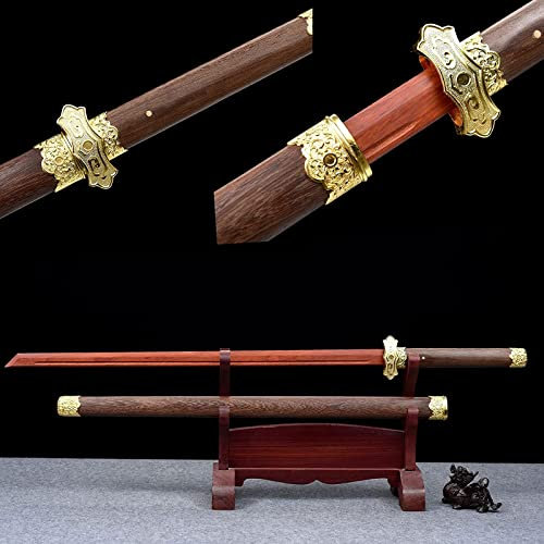 STARMS Handgefertigtes Chinesisches Tang-Dao-Messer Aus Holz, 99 cm Gerade Samurai-Schwerter Mit Scheide, Iaido Kendo Cosplay Katana Bokken