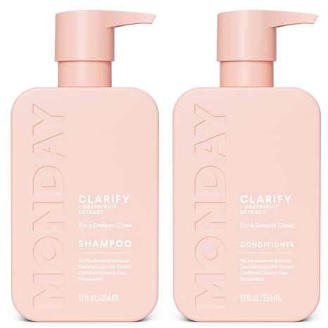 MONDAY HAIRCARE Clarify Shampoo and Conditioner Set 12 oz for Oily Hair Made with Grapefruit Extract, Coconut Oil, Shea Butter, Vitamin E and Pro-Vitamin B5