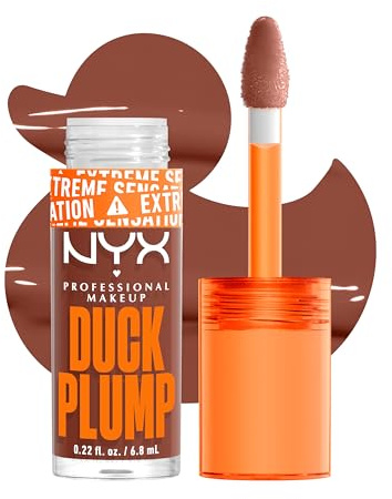 NYX Professional Makeup Lipgloss mit Schmollmund-Effekt, Glossy Finish & intensive Farbe, Extremes Volumen & Fülle dank Ingweröl, Vegane Formel, Duck Plump Lip Lacquer, Mocha Me Crazy