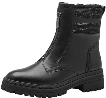 MARCO TOZZI Damen Stiefeletten ohne Absatz Gefüttert mit Plateau, Schwarz (Black Comb), 42 EU