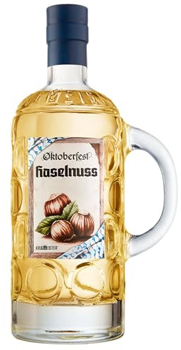 KRUGMEISTER Oktoberfest HASELNUSS 41% VOL. - Schnaps Spirituose mit intensivem Haselnuss Geschmack - Süßer Geschmack gerösteter Haselnüsse – Masskrugflasche – 500ml