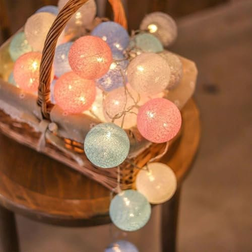 HOTUT Baumwollkugeln Lichterkette, 3,3 m Cotton Ball Lichterkette, 20 LED Kugeln Lichterkette USB, Bunte Kugel Lichterkette, LED Lichterkette für Kinderzimmer Schlafzimmer Weihnachten Hochzeit Party