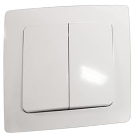 Doble conmutador empotrable, fácil instalación, diseño moderno, controla luces desde dos puntos, ideal para hogares y oficinas.