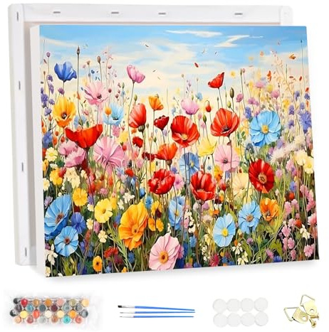 MEIYUDA Pintar por Numeros Adultos con Marco Flores silvestres, DIY Cuadro al óleo con Números para, Kit de Pintura al óleo Digital para Adultos de Lienzo, Decoración para el Hogar 40x30cm