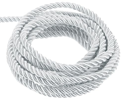 QUARKZMAN 3mm Cuerda Trenzada de Poliéster, 10m Largo Cordón Trenzado Decorativo de Poliéster 3 Capas Brillante para Manualidades DIY Bolsa de Regalo Cortinas Hogar Decoración, Blanco
