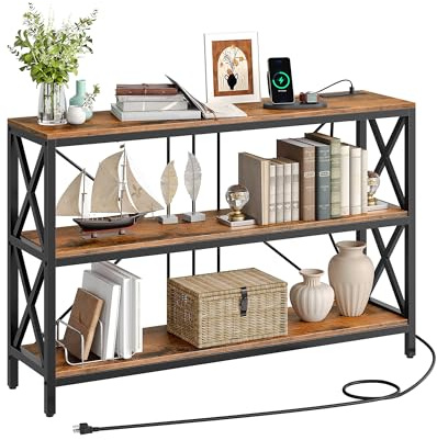 CHOEZON 47.2 Console Table with Charging Station, 3-Tier Entryway Table