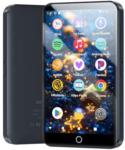 Reproductor MP3 160GB con Spotify, WiFi, Bluetooth, Pantalla Táctil 4 Pulgadas, Android 13 Reproductor MP4, Compatible con Audible, Radio FM, Amazon Music, Deezer, Pandora, Play Store (160GB)