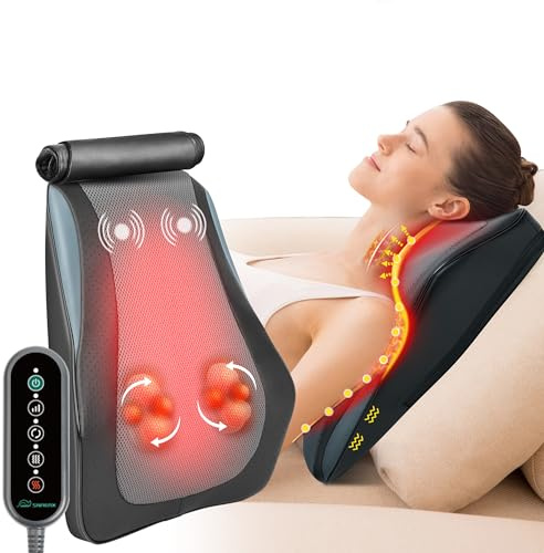 Snailax Shiatsu Lower Back Massager with Heat, Back Neck Massager with Heat, Deep Tissue, 4D Kneading Massage Pillow for Office and Home Use, Gift for Women and Men