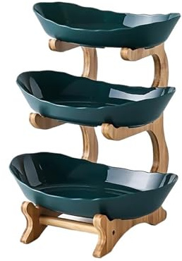 Canasta De Frutas De Varios Niveles Plato de fruta de plástico de red for aperitivos de múltiples capas de madera moderna de doble o tres capas for sala de estar Plato de postre de madera de tres capa