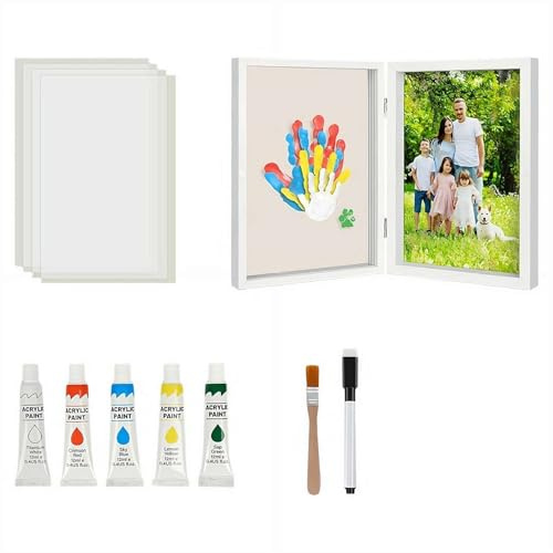 Kit per impronte di mani e piedi, fai da te, con cornice in legno fatta a mano, con 5 vernici atossiche per bambini, idea regalo per neogenitori e nonni