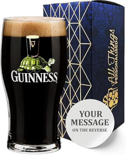 Bicchiere da pinta Guinness con tartaruga, personalizzabile con qualsiasi messaggio, personalizzabile per ogni occasione, in confezione regalo, contiene fino a 570 ml