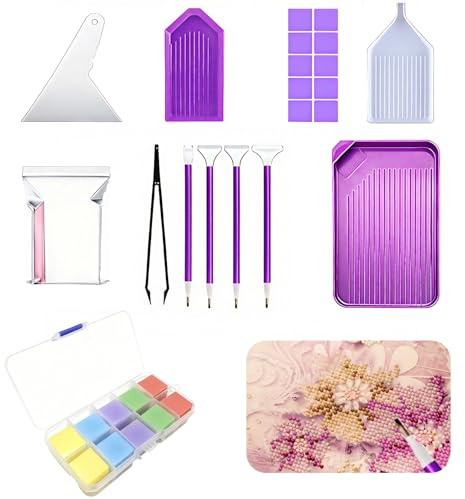 Colla per Diamond Painting Set 129 Pezzi Accessori Completo 5 Colori Vivaci 2x2cm Ideale per Creazioni Fai da Te Decorazioni