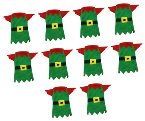 ULTECHNOVO Set da 10 Pezzi Copriposate Natalizi Verde a Forma di Elfo Non Tessuto Borsa e Tasca per Coltelli e Forchette Protezione Antipolvere per Tavola Festiva di Natale