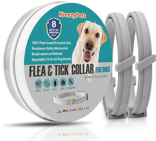 Collare Antiparassitario per Cani con Oli Essenziali Naturali – Antipulci e Antizecche – Regolabile e Impermeabile 63 cm – Adatto a Cani di Tutte le Taglie – Confezione da 2