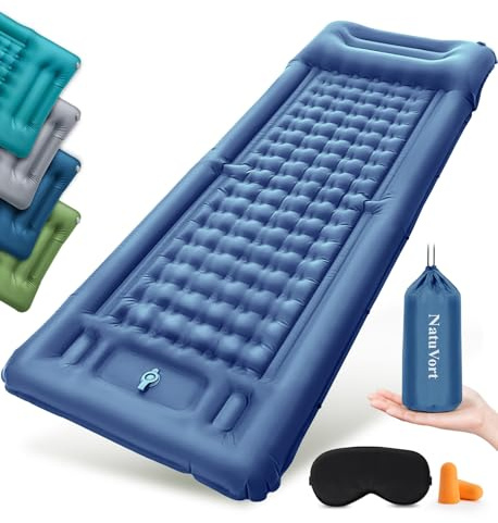 NatuVort Materassino Campeggio 12CM Materassino Gonfiabile, Materasso Autogonfiabile con Pompa a Pedale Materasso Gonfiabile Singolo con Cuscino per Campeggio, Spiaggia, Picnic, Tenda,Blu navy