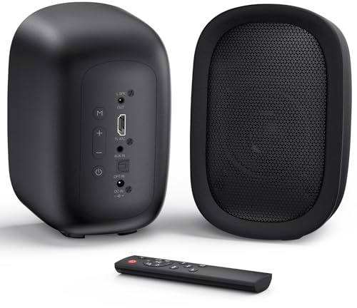 Saiyin Active Bluetooth Bookshelf Speakers, 40W Stereo Sound Speakers with 3-Inch Woofer, Dual Bass Reflex Port and Optical/AUX/TV-ARC for Turntable/PC/TV, Pair