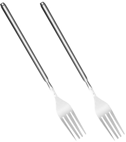 2 forchette telescopiche in acciaio inox (22,1 – 64,6 cm) – forchetta lunga da togliere per barbecue, frutta, dessert