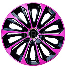 4x Enjoliveurs de roue noir rose 14 STRONG de NRM, Enjoliveurs de roue noir rose 14 pouces, Jeu de 4 enjoliveurs