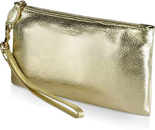 befen 100% echtes Leder Clutch Bags für Damen,【Klein】 Echtleder Damen Wristlet Portemonnaie mit abnehmbarer Handschlaufe & Reißverschluss für Abend, Urlaub, Fit Phone 8 Plus oder Phone Less 6,5 Zoll