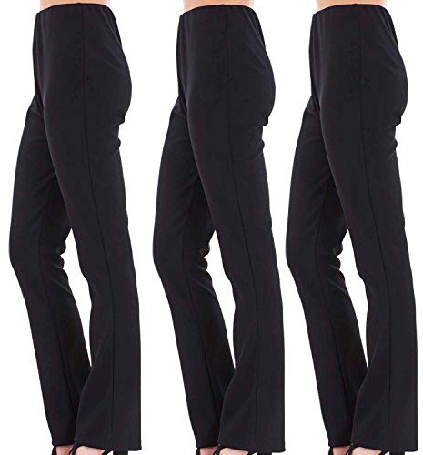 VR7 Ladies (Pack of 3) Stretch Bootleg Trousers Ribbed Women Bootcut Elasticated Waist Pants Work WEAR Pull ON Bottoms Plus Sizes 8-26 Black