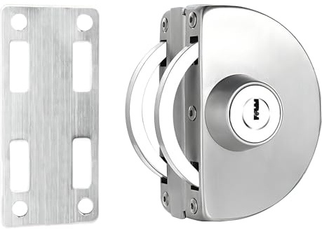 Qrity Serratura per Porta in Vetro Senza Perforazione Singolo con 3 Chiavi in ​​Rame Adatta per Porte in Vetro 10~12 mm