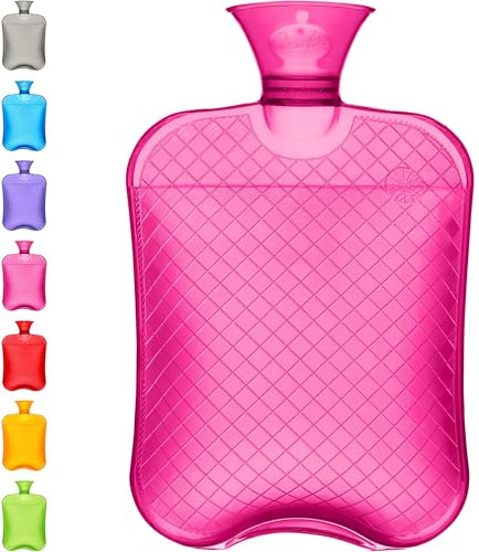 Qomfor Bouillotte sans Housse - Grande Capacité 1,8 L - Bouillotte Eau Chaude pour Soulagement de la Douleur, Dos, Cou et Épaules & Nuits Chaudes Cosy (Rose)