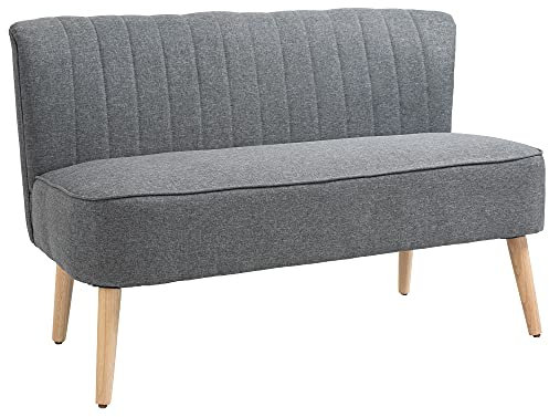 HOMCOM Divano 2 Posti Moderno in Tessuto Senza Braccioli, Divanetto da Salotto con Gambe in Legno, 117x56.5x77 cm, Grigio Chiaro
