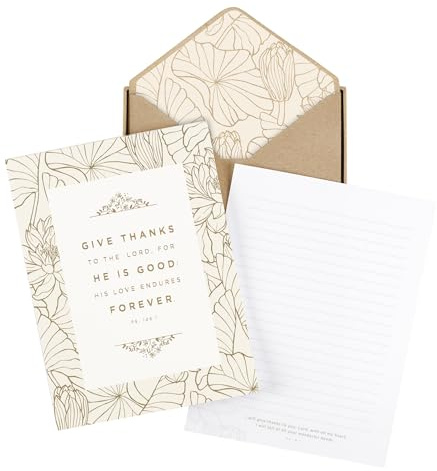 Christian Art Gifts Writing Paper & Envelope Stationery Set for Women: Give Thanks - Psalm 106:1 Inspiring Scripture w/40 Pages & 20 Matching Envelopes for All Occasions, Creamy Beige & Paper Brown