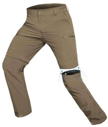 Hiauspor Pantalones de Senderismo para Hombre, Pantalones Transpirables de Secado rápido con Cremallera para Carga de Pesca de Trekking al Aire Libre (Caqui, L)