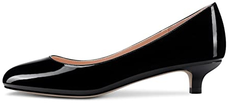 Castamere Mujer Gatito Aguja Bajos Heel Redonda Cerrado el Dedo del pie Punta Pumps Slip-on Clásico Cute Dress Zapatos Negro 39 EU