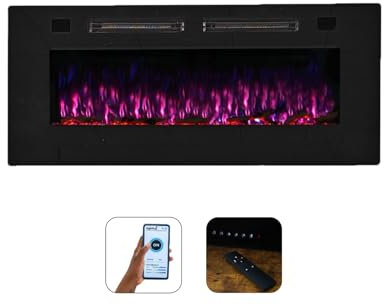 Mystflame Crystal 42 - Caminetto Elettrico da Parete con Wi-Fi, 107 cm, Ultra Sottile 8 cm, 12 Colori Fiamma, Termostato 750/1500W, Comoda Termostufa, Touch Screen e Timer