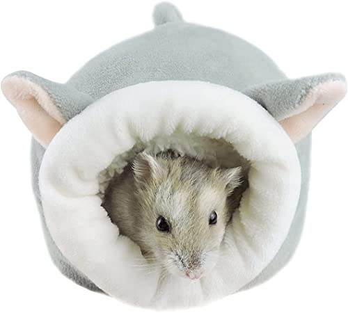 Andiker Lit pour hamster, mini maison douce et chaude pour hamster - Antidérapant - Nid de couchage pour petits animaux - Maison pour mini hérisson, hamster nain et petits animaux de compagnie (gris)