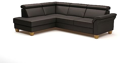 CAVADORE Sofá esquinero de Piel Ammerland con otomana/sofá rústico con muelles + cabecero Ajustable / 245 x 84 x 194 / Piel marrón Oscuro
