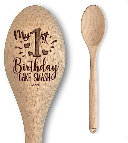 Baby 1st Birthday Cake Smash Engraved Wooden Spoon | Perfect Photo Prop for Boys and Girls (My 1st Birthday)