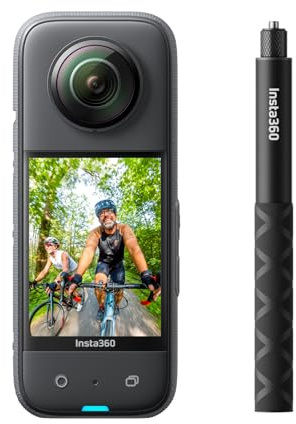 Insta360 X3 Selfie Stick Kit Action Camera 360 avec vidéo HDR active 5.7K 360, appareil photo 4K à objectif unique, étanche, stabilisation FlowState, écran tactile 2,3, édition AI, moto, sport