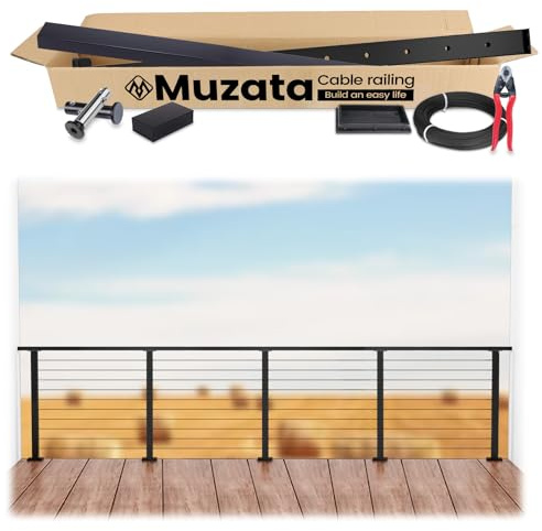 Muzata 6'6-13' Black Complete Cable Railing Kit 36 Inch Cable Railing System for Decks with Post Handrail Length Adjustable Easy DIY with User Guide Complete Set RCS2 BH4S