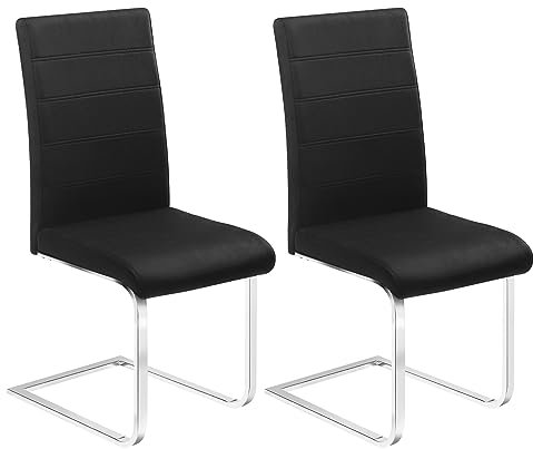 WOLTU Esszimmerstühle 2er Set, Schwingstuhl, Freischwinger Stuhl, Küchenstuhl, Samtstuhl, Polsterstuhl, mit hoher Rückenlehne, für Esszimmer Esstisch Küche Wohnzimmer Büro, Schwarz, BH377sz-2