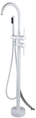 BiaoTeng Robinet De Baignoire Autoportante Blanc, Robinet Sur Pied Baignoire Ilot Robinet Salle Bain Baignoire Ilot laiton Avec Douchette, Blanc