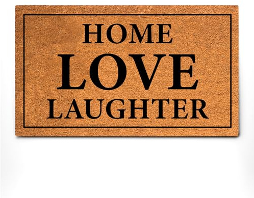 PLUS Haven Coconut Coir Home Entrance Door Mat – 17.5 x 30 | Home Love Laughter Heavy-Duty Doormat for Indoor & Outdoor Use | Durable & Eco-Friendly